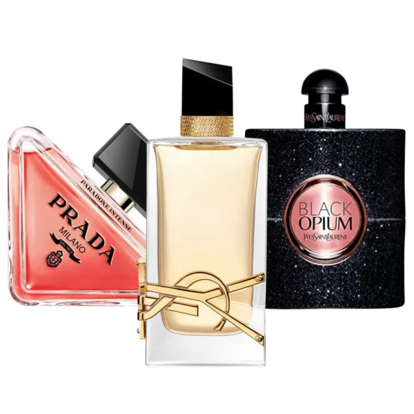 Bundle of 3 Women's Fragrances (100ml) – Prada Paradoxe, Black Opium by Yves Saint Laurent, Libre (Eau de Parfum)