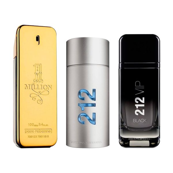 Bundle of 3 Men's Fragrances (100ml) – 1 Million, 212 MEN & 212 Black (Eau de Parfum)