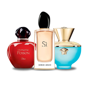 Bundle of 3 Women's Fragrances (100ml) – Hypnotic Poison by Dior, Sì by Giorgio Armani & Dylan Turquoise by Versace (Eau de Parfum)