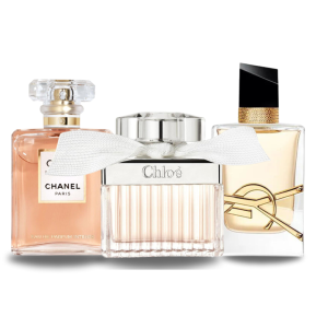Bundle of 3 Women's Fragrances (100ml) – Coco Mademoiselle by Chanel, Libre by Yves Saint Laurent & Chloé Signature (Eau de Parfum)