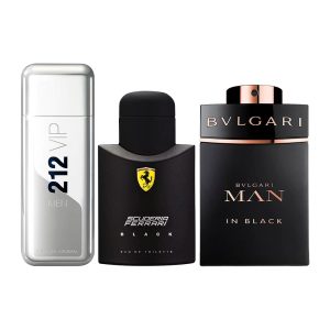 Bundle of 3 Men's Fragrances (100ml) – 212 VIP, Ferrari Black & Bvlgari Man in Black (Eau de Parfum)