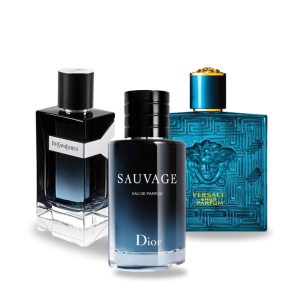 Bundle of 3 Men's Fragrances (100ml) – Y by Yves Saint Laurent, Sauvage by Dior & Versace Eros (Eau de Parfum)