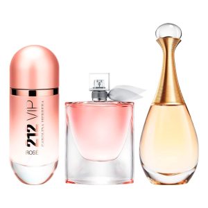 Bundle of 3 Women's Fragrances (100ml) – 212 VIP Rosé, La Vie est Belle & J'adore (Eau de Parfum)