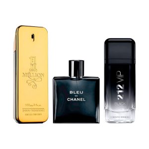 Bundle of 3 Men's Fragrances (100ml) – 1 Million, Bleu de Chanel & 212 VIP Black (Eau de Parfum)